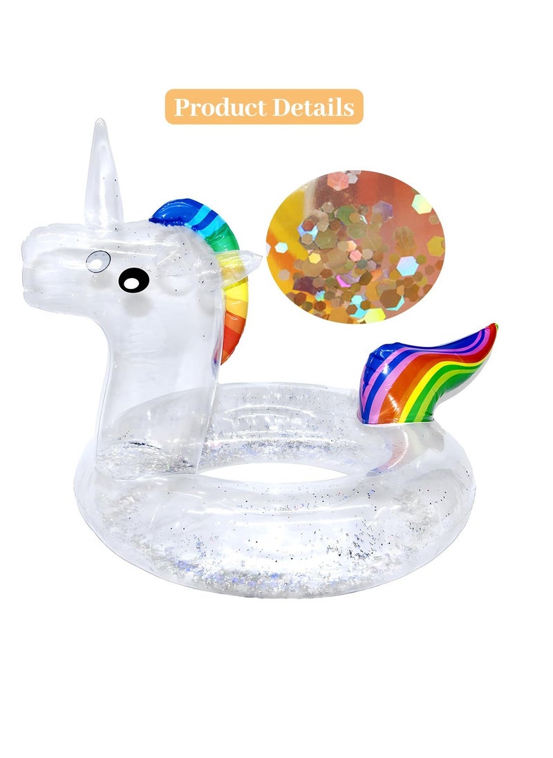 Unicorn Baby Swimming Pool Float with Canopy, Unicorn Pool Float with Glitter, Unicorn Swimming Ring Pool Floaties Toy Inflatable for Children Adults Pool Party Summer Beach Supplies (75cm)