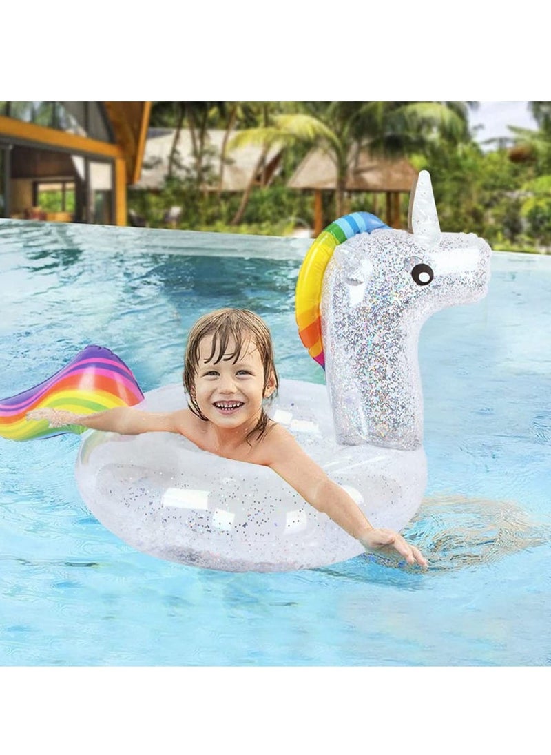 Unicorn Baby Swimming Pool Float with Canopy, Unicorn Pool Float with Glitter, Unicorn Swimming Ring Pool Floaties Toy Inflatable for Children Adults Pool Party Summer Beach Supplies (75cm)