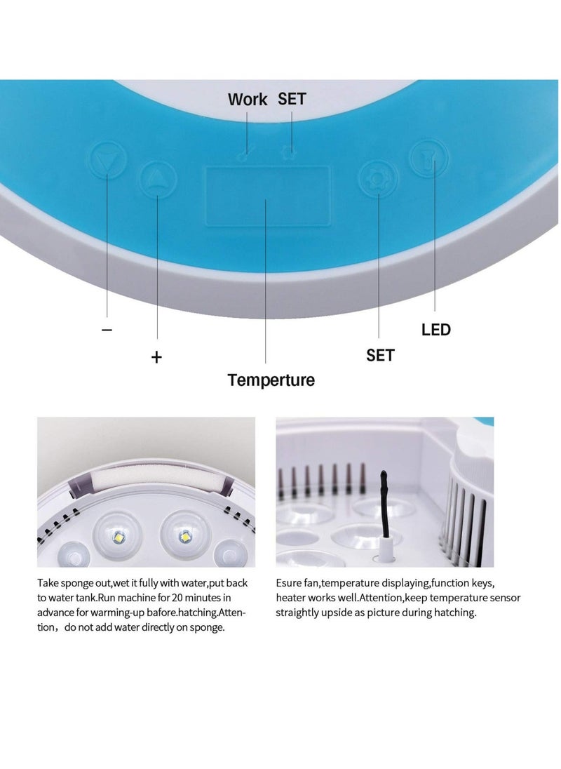 Egg Incubator, with 9 LED Light Egg Candle Tester and Temperature Control Device, One-Key Incubation Mini Home Hatching Equipment, 9 Egg Incubator Breeder for Chicken, Duck, Goose, Bird