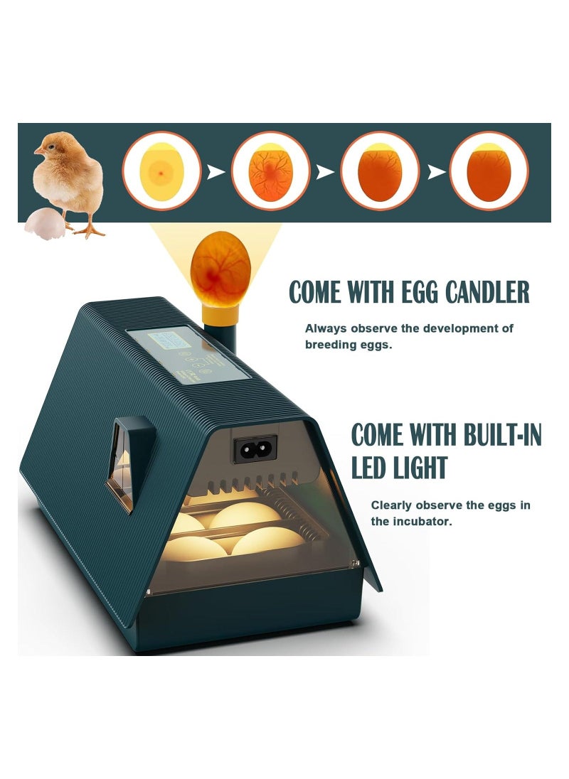 Egg Incubator, Incubators for 10 Hatching Eggs, With Automatic Egg Turning, Humidity and Temperature Control, Come with Egg Candler Incubator for Chicken Eggs Quail Duck, with LED light