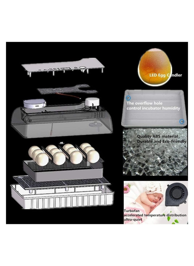 Egg Incubator, 12 Tortoise Egg Incubator, Reptile Hatcher, Thermostatic Tortoise Brooder, with Auto Egg Turner Visible Lid Digital LED Display, for Egg Incubation Beginner Child Education Gift