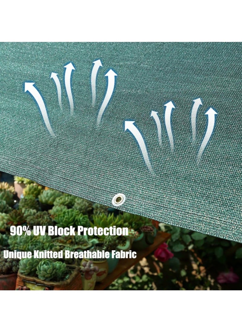 Green Shade Cloth 2 x 3 M - 90% UV-Blocking Sun Shade Net with Grommets, Ideal for Greenhouse, Patio, Lawn, Outdoor Plant Cover, Protects Flowers and Vegetation