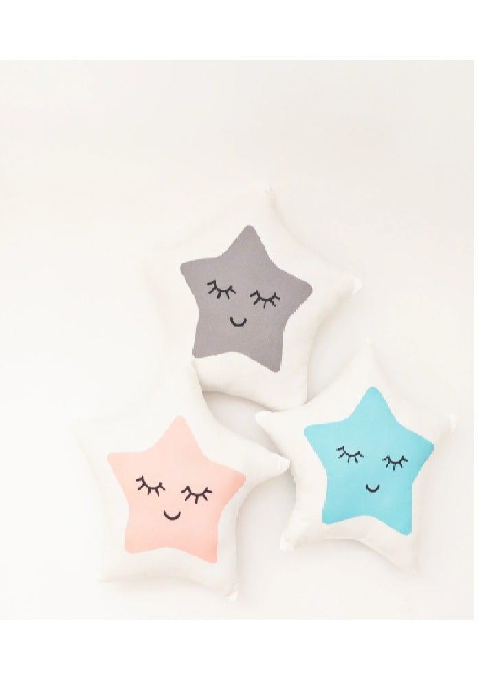 Yellow Doodle Cushion - Star Shape - Blue