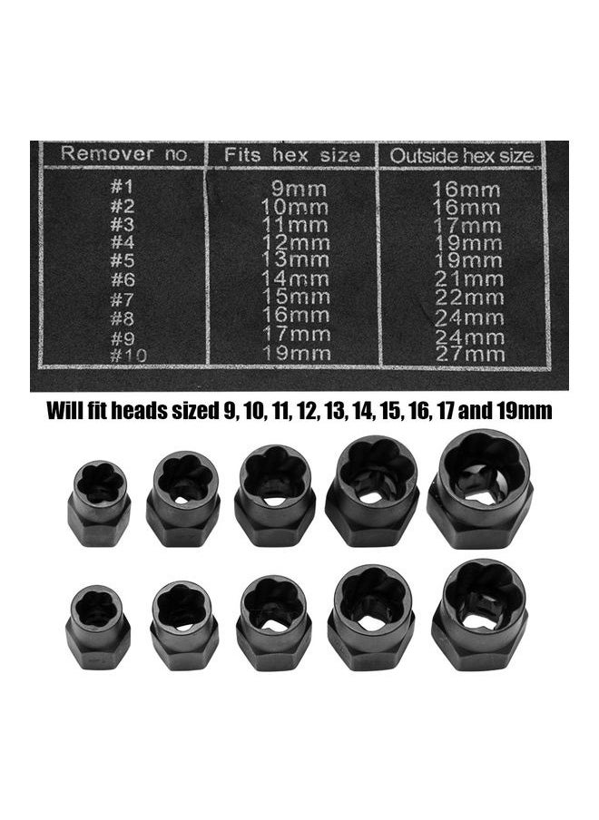 10 Piece Damaged Bolt Nut Screw Remover Tool Kit multicolour 10x5x10cm