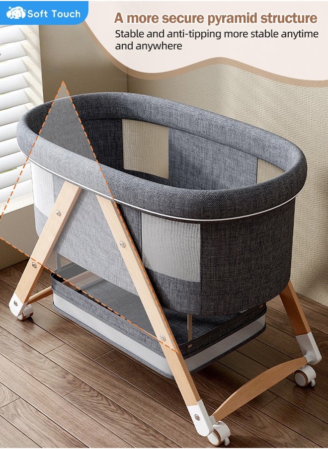 Toddler Cot Foldable Baby Crib Multifunctional Baby Cradle Infant Bed for 0-3 Years