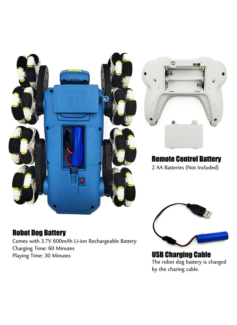 Remote Control Stunt Car Vehicle RC Robot Dog Mechanical Animal Toys 2.4G with Mist Spray, Music & Light Functions for Kids Children 6-14 Years Boys Girls Birthday Gifts (Blue)