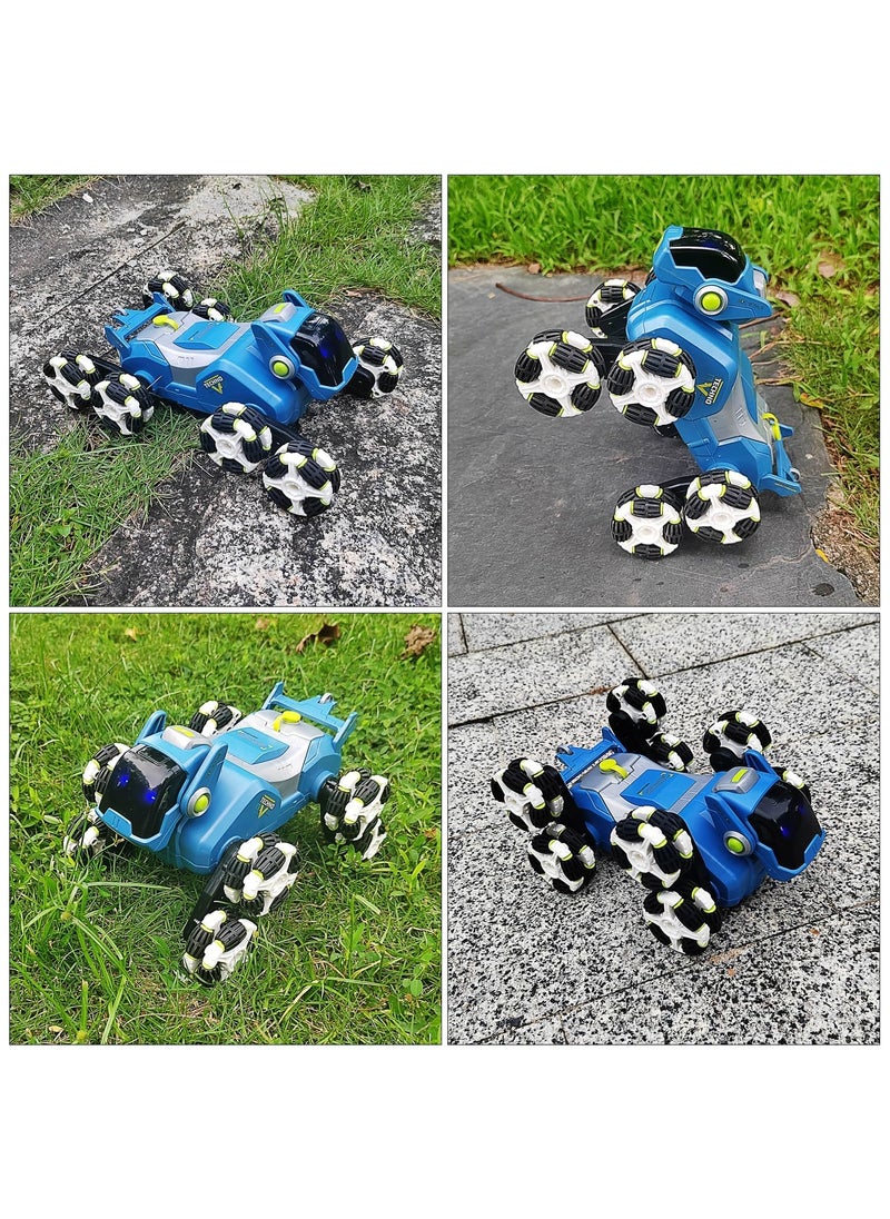 Remote Control Stunt Car Vehicle RC Robot Dog Mechanical Animal Toys 2.4G with Mist Spray, Music & Light Functions for Kids Children 6-14 Years Boys Girls Birthday Gifts (Blue)