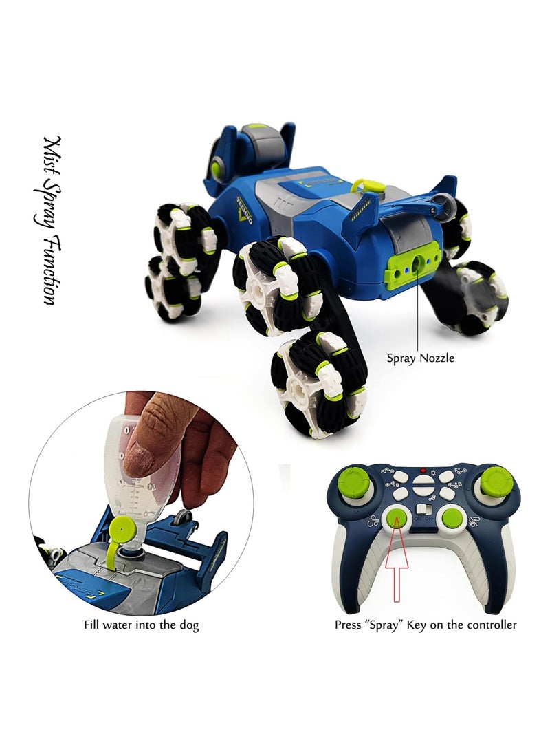 Remote Control Stunt Car Vehicle RC Robot Dog Mechanical Animal Toys 2.4G with Mist Spray, Music & Light Functions for Kids Children 6-14 Years Boys Girls Birthday Gifts (Blue)