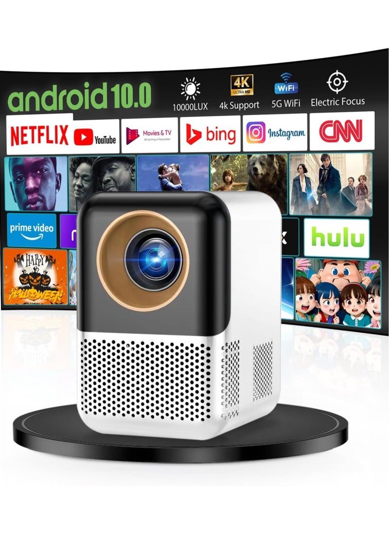 X10 Mini Projector Android 10.0 Electric focus with 5G WiFi and BT 5.2 10000LUX Movie Projector Full HD 1080P Supported Video Projector home theater