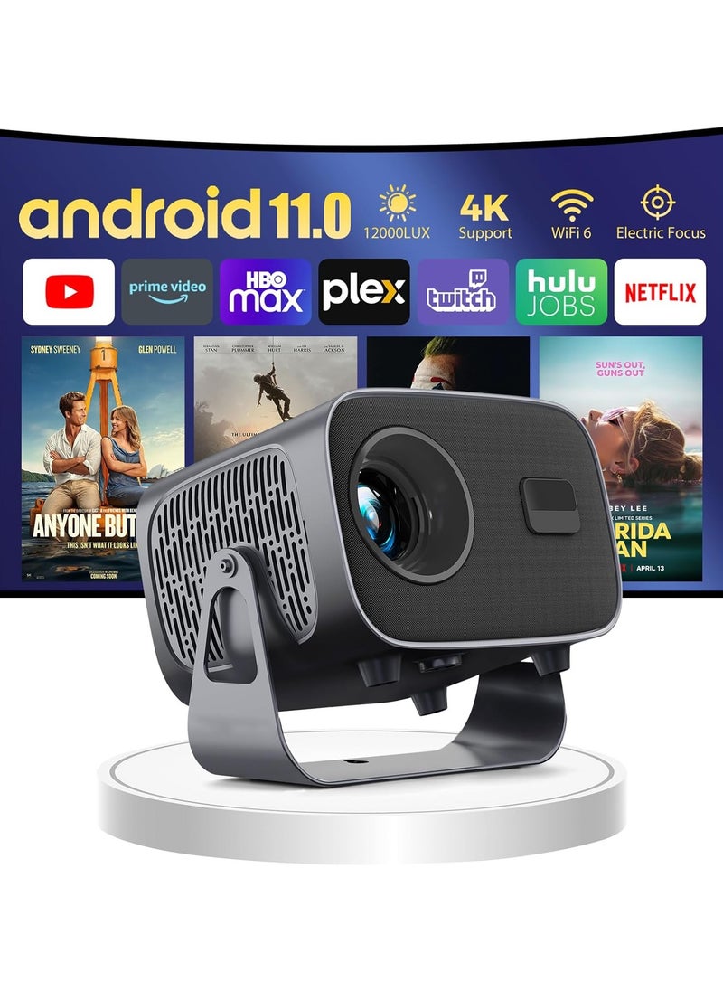 A10 LED Projector ( Android 11.0/Electric focus) with WiFi 6 and Auto keystone,12000lumens Movie Projector,Full HD 1080P Supported 360° Angle adjustment Video Projector,home theater