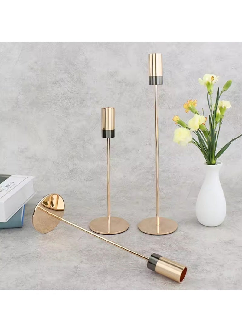 Golden Candlestick Holders, Set of 3 Taper Candle Holders, Minimalist Decor for Wedding, Dining, Party, Holiday Dinner, Table Centerpiece