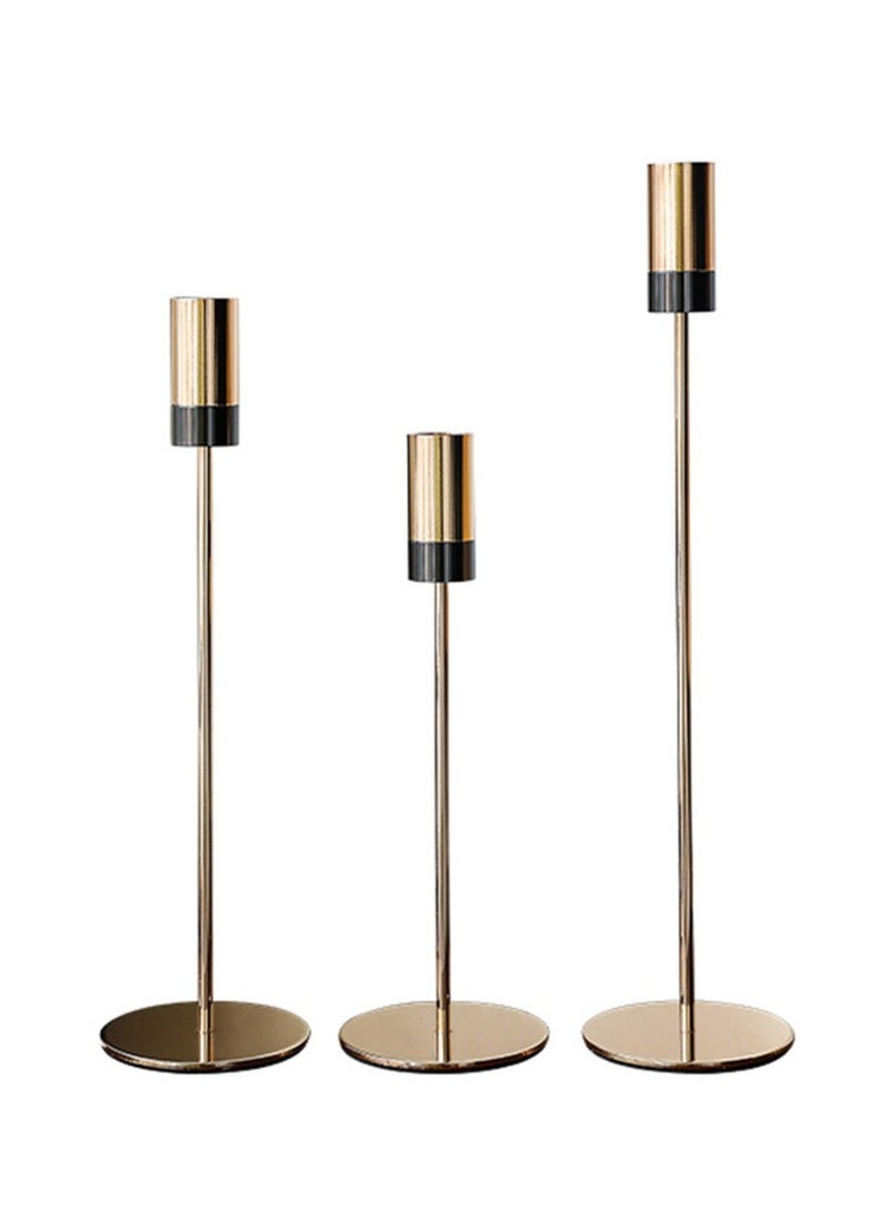 Golden Candlestick Holders, Set of 3 Taper Candle Holders, Minimalist Decor for Wedding, Dining, Party, Holiday Dinner, Table Centerpiece