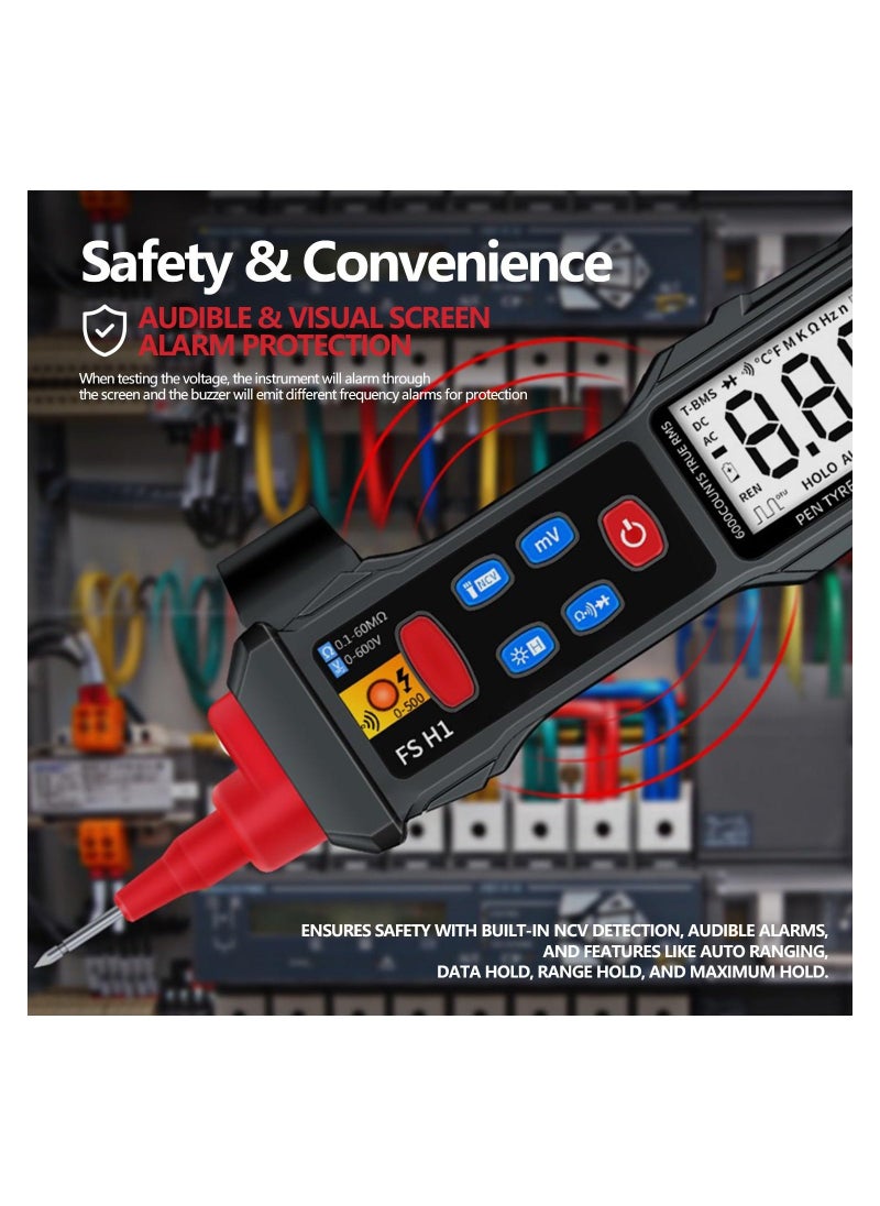 Electrical Voltage Tester, Pen-Type Multimeter with NCV, Small Multimeter 0.6V-600V, Portable Professional Multimeter Pen for AC/DC Voltage/Live Wire Test/Capacitance/Resistance/Continuity/Diode
