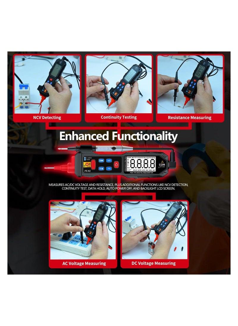 Electrical Voltage Tester, Pen-Type Multimeter with NCV, Small Multimeter 0.6V-600V, Portable Professional Multimeter Pen for AC/DC Voltage/Live Wire Test/Capacitance/Resistance/Continuity/Diode