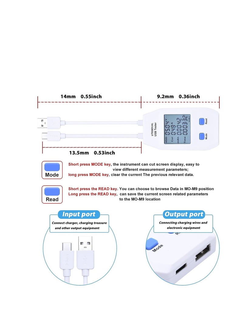 Tester Detector Digital Voltmeter, UT658 Type-C Voltage Ammeter Capacity Tester, Mobile Power Charging QC Fast Charging Detection, for Inspect USB Chargers, Portable P ower Sources