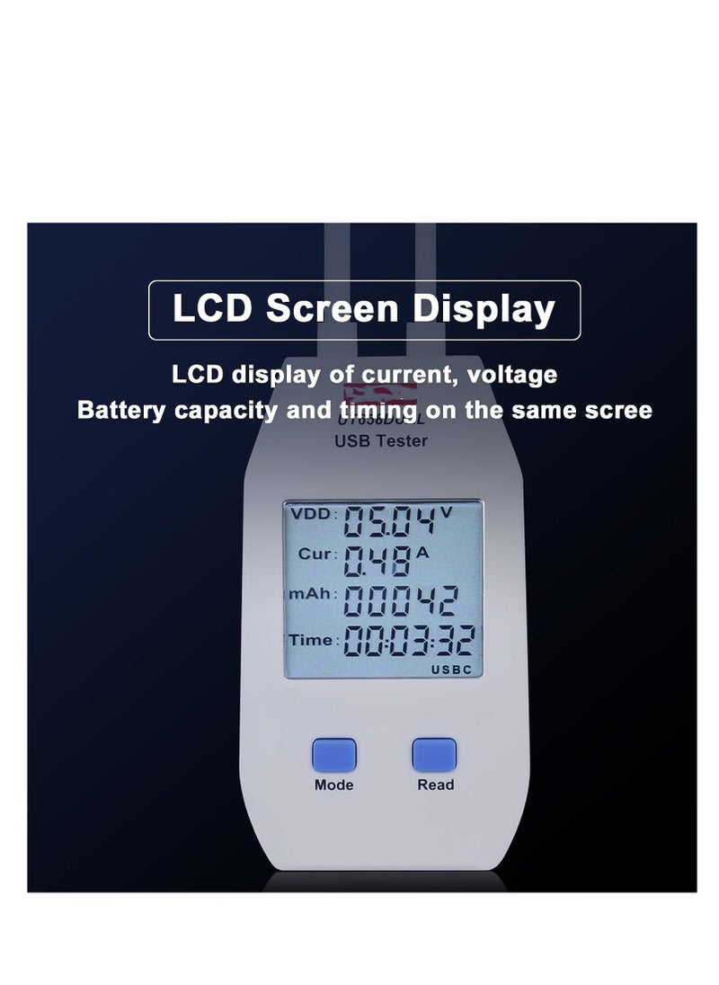 Tester Detector Digital Voltmeter, UT658 Type-C Voltage Ammeter Capacity Tester, Mobile Power Charging QC Fast Charging Detection, for Inspect USB Chargers, Portable P ower Sources