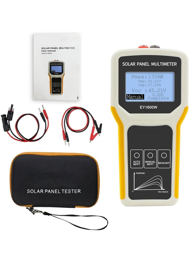 Solar Panel Tester, 1600W Solar Panel Tester MPPT Photovoltaic Panel Multimeter, Upgraded with Ultra Clear LCD Display, Smart MPPT Tools for Testing Solar PV Panel Data and Troubleshooting