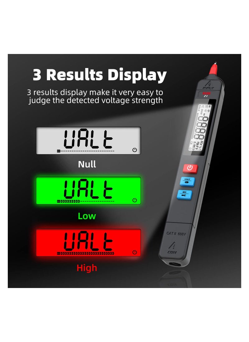 Digital Multimeter Pen for Voltage Testing,  3-Results Display Pocket Smart Ohmmeter Smart Ohmmeter with Continuity Check V-Alert Live Voltage Testing Pen Voltage Tester with Back Probe Pins