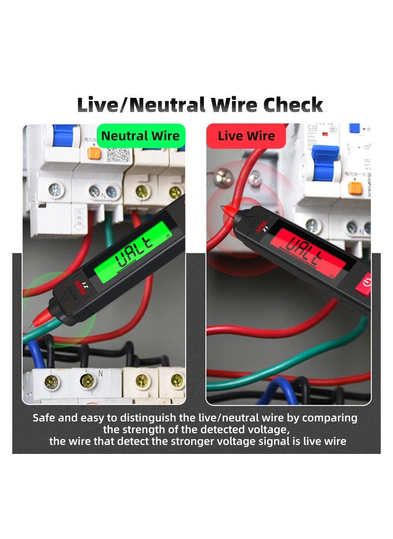 Digital Multimeter Pen for Voltage Testing,  3-Results Display Pocket Smart Ohmmeter Smart Ohmmeter with Continuity Check V-Alert Live Voltage Testing Pen Voltage Tester with Back Probe Pins