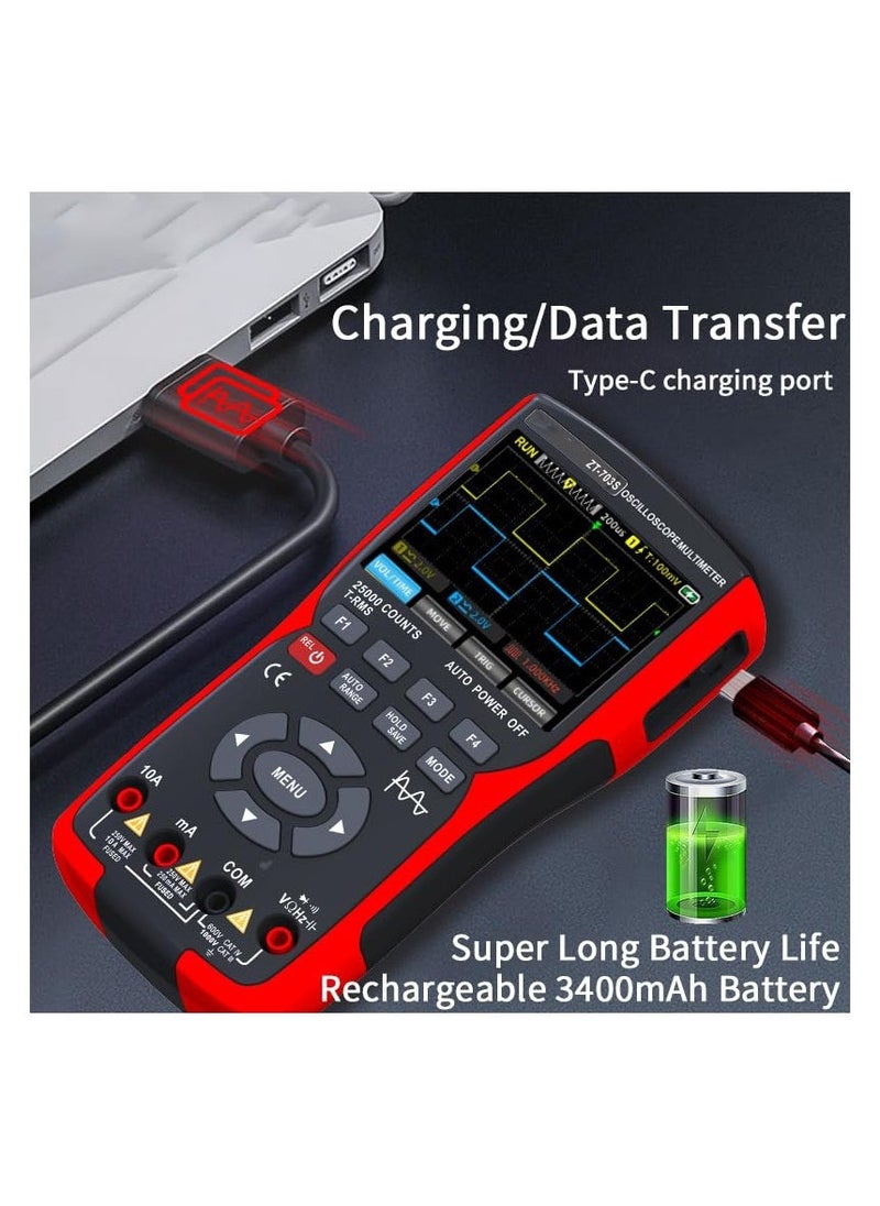 3in1 Digital Multimeter Tester, Multi Tester, Smart Measurement, Auto-Ranging Voltmeter, LCD Display, Tester with Dual-Channel Oscilloscope, Voltage, Current, Resistance, Continuity, Diode