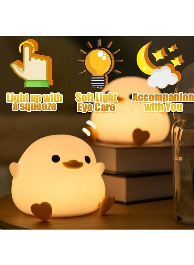 Duck Night Light, Dimmable Silicone LED Bedside Lamp for Kids, Nursery Nightlight with Timer and Touch Control