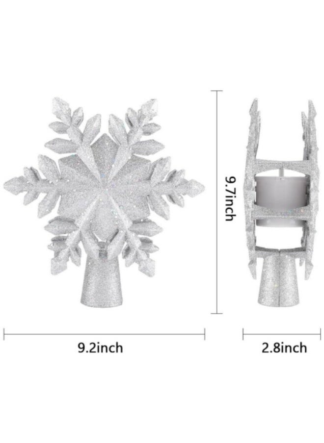 Decoration Tree Topper Lighted Star Tree Topper with Rotating Snowflake Projector Lights 3D Glitter Hollow Star Tree Topper for Festival Tree Decorations