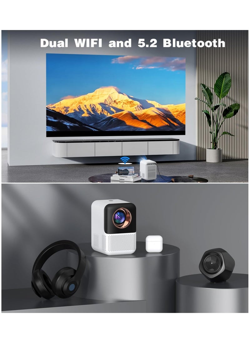 Mini Projector Bluetooth WiFi [Electic Focus], Built-in Netflix Native 1080p 15000 Lumens Portable Smart TV Projector, Support 4K, Office DOC, 4D 4P Keystone, 50% Digital Zoom for Phones Laptop PS5