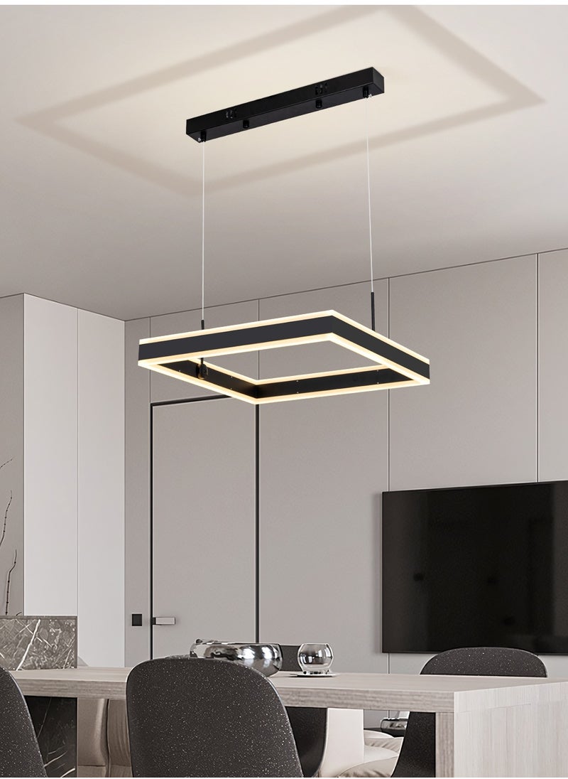 Modern LED Chandelier,1 Layer Square Shape Dimmable Light Fixture,Black Acrylic Hanging Pendant Lighting LED Chandelier Lamp for Dining Room,Kitchen Room,Dining Table 58W,3000k-6000k