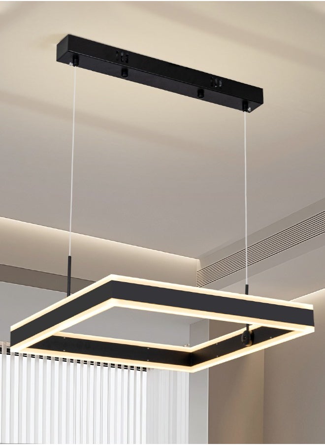 Modern LED Chandelier,1 Layer Square Shape Dimmable Light Fixture,Black Acrylic Hanging Pendant Lighting LED Chandelier Lamp for Dining Room,Kitchen Room,Dining Table 58W,3000k-6000k