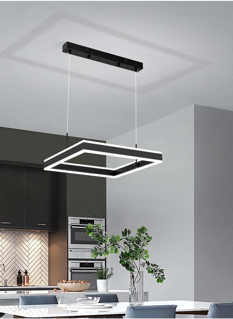 Modern LED Chandelier,1 Layer Square Shape Dimmable Light Fixture,Black Acrylic Hanging Pendant Lighting LED Chandelier Lamp for Dining Room,Kitchen Room,Dining Table 58W,3000k-6000k