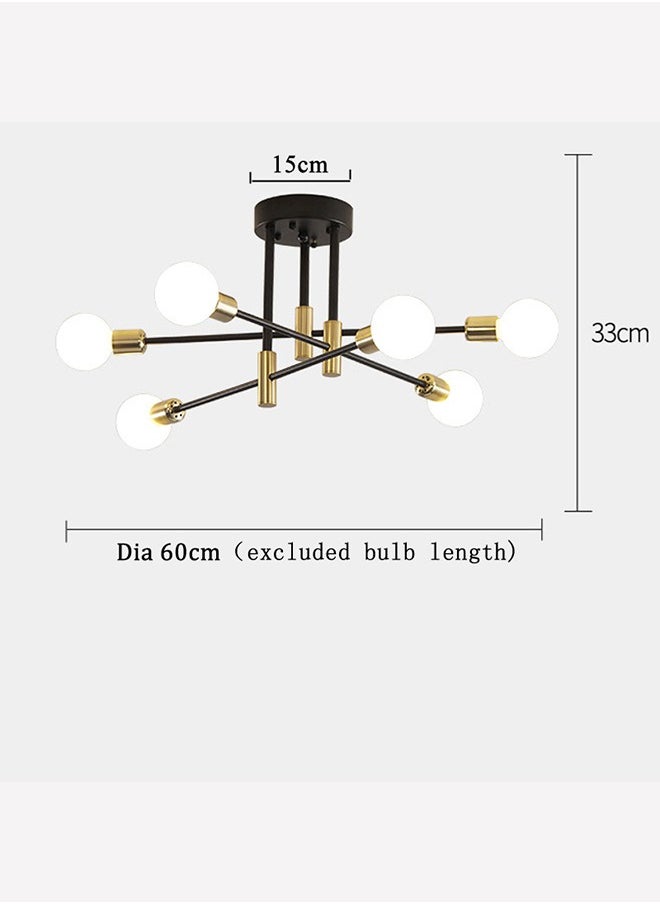 Modern Industrial Pendant Lamp Magic Bean Iron Ceiling Light Black+Gold, 6 Heads, Without Bulb