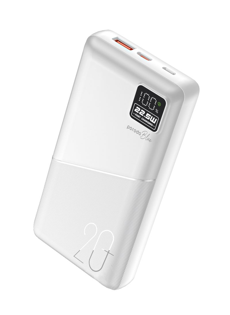 20000mAh Quick Charge Power Bank with Dual USB Output / PD 20W / 22.5W QC3.0 / 18W Micro Input / Digital Display - White