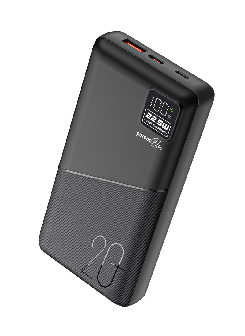 20000mAh Quick Charge Power Bank with Dual USB Output / PD 20W / 22.5W QC3.0 / 18W Micro Input / Digital Display - Black