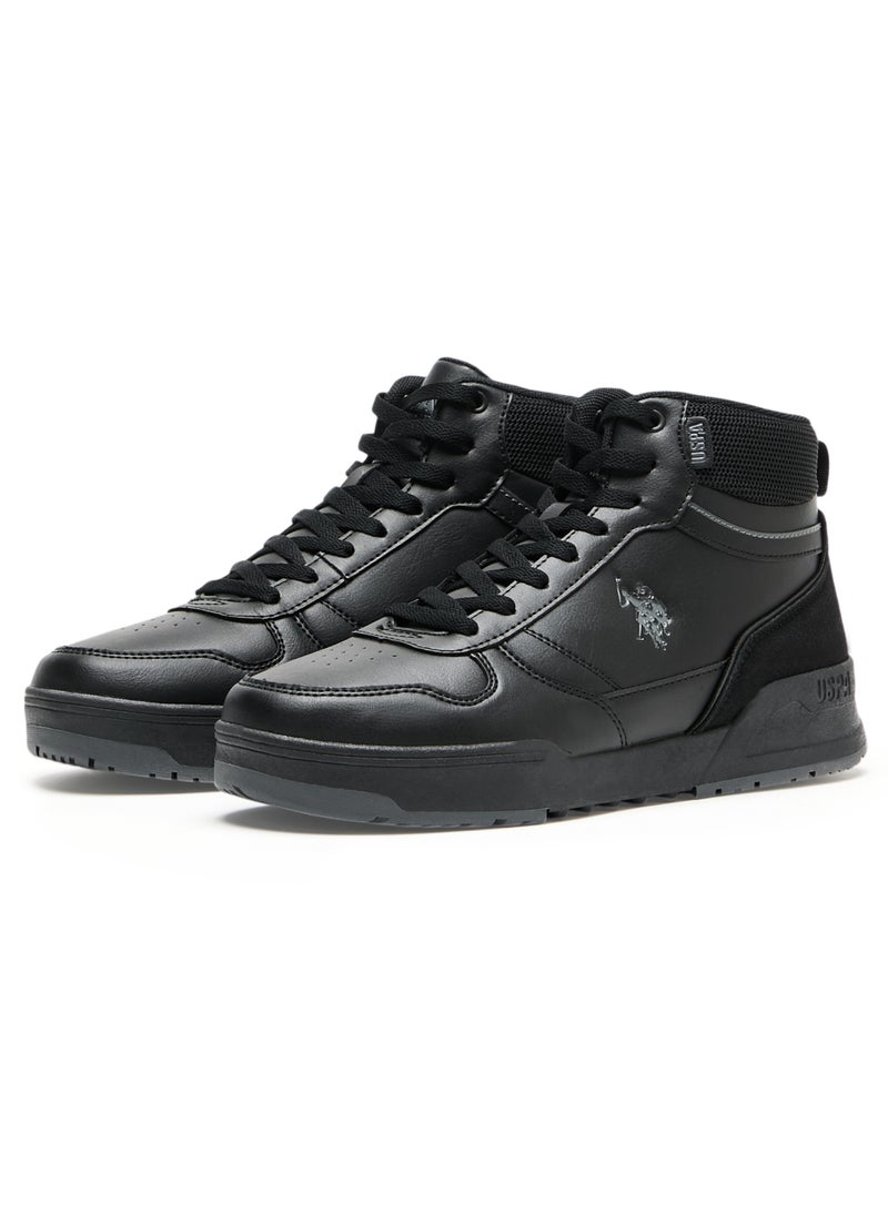 Men's Black High-Top Sneakers - Lightweight Durable All-Black Design with Ankle Support, Casual Outdoor Shoes for Everyday Style