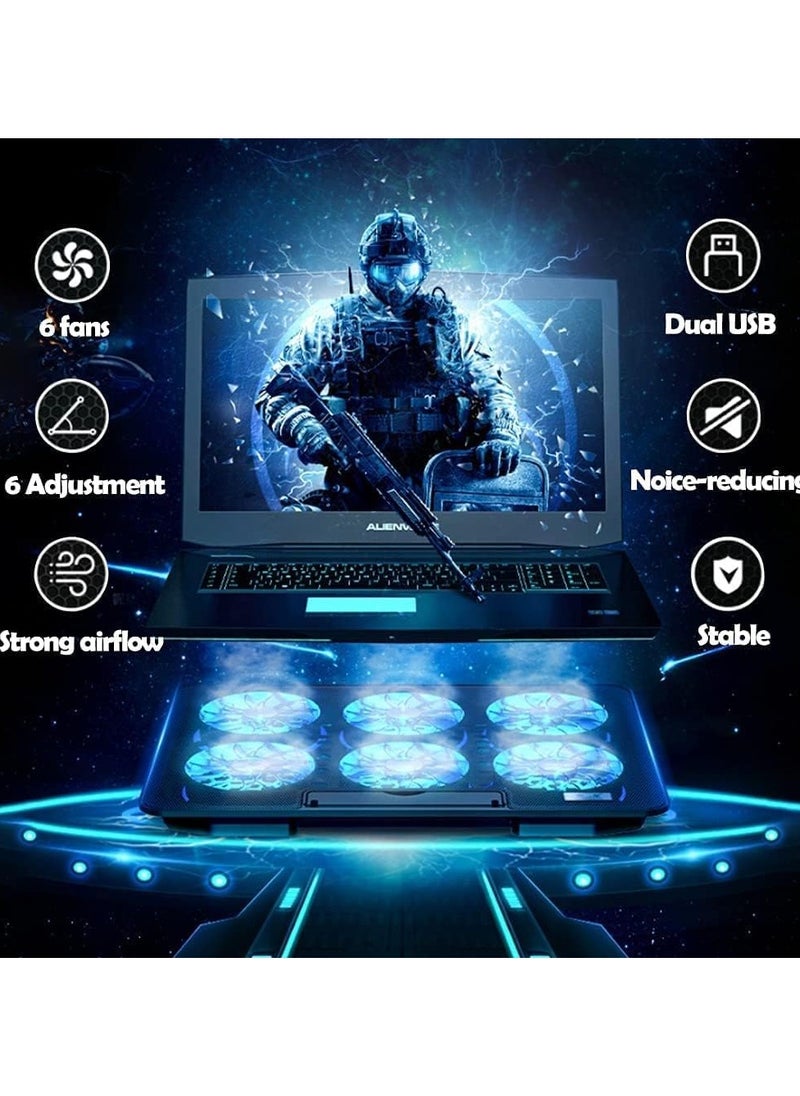 Laptop Cooling Pad, Laptop Cooler Stand with 6 Quiet Cooling Fans and Multi Angle Adjustable Dual USB Powered Gaming Laptop Cooling Stand for 12-17 Inch Laptop Computer