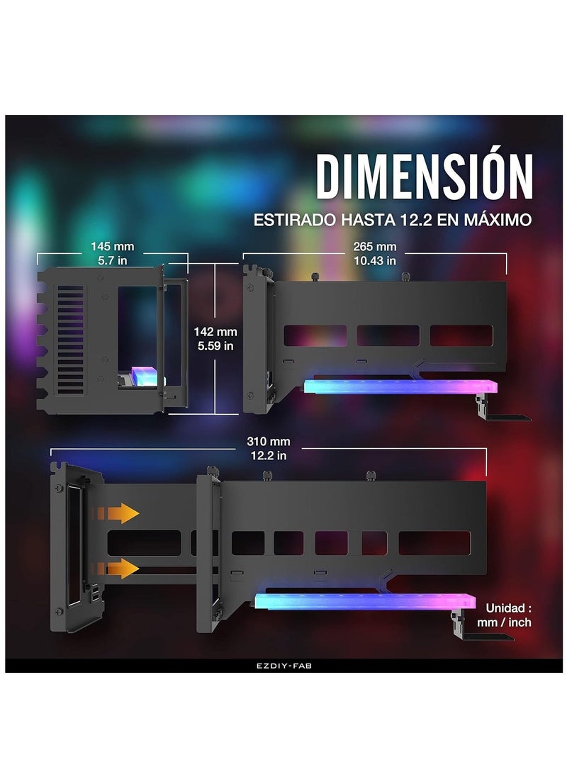 GPU Vertical Mount PCIe 4.0 Graphic Card Holder with 5V 3 Pin ARGB LED Module, Video Card VGA Support Kit with PCIe 4.0 X16 Gen4 17cm/6.69in Riser Cable 90 Degree Right Angle(Black)