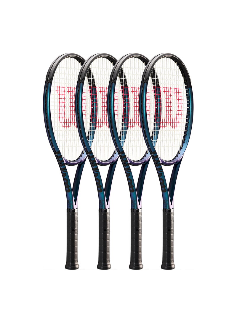 Ultra 100Ul V4 Tennis Racket, Head 100, 16X19, Adults, Intermediate/ Advanced - Black/ Blue/ Purple