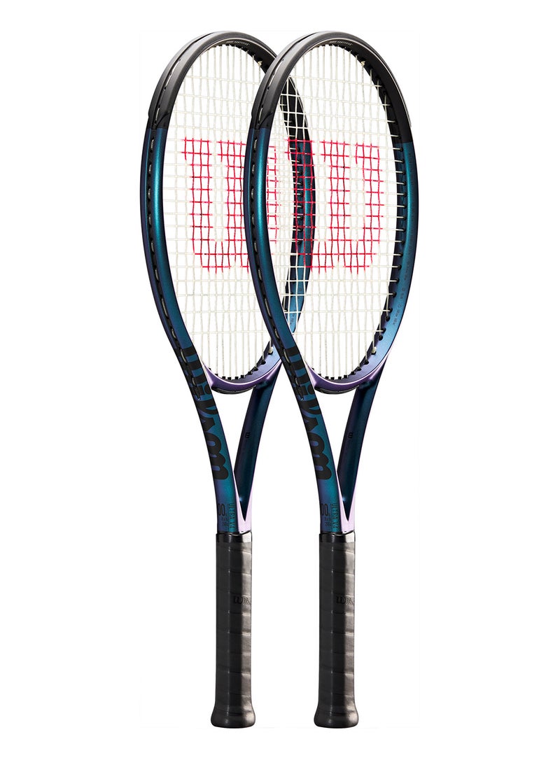 Ultra 100Ul V4 Tennis Racket, Head 100, 16X19, Adults, Intermediate/ Advanced - Black/ Blue/ Purple