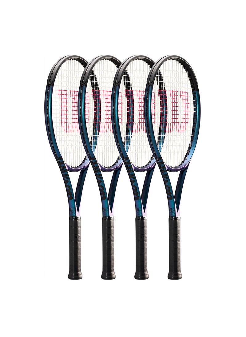 Ultra 100L V4 Tennis Racket, Head 100, 16X19, Adults, Intermediate/ Advanced - Black/ Blue/ Purple