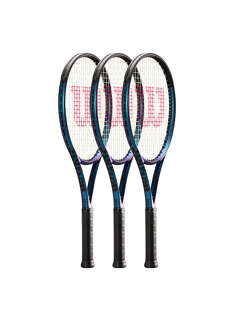 Ultra 100L V4 Tennis Racket, Head 100, 16X19, Adults, Intermediate/ Advanced - Black/ Blue/ Purple