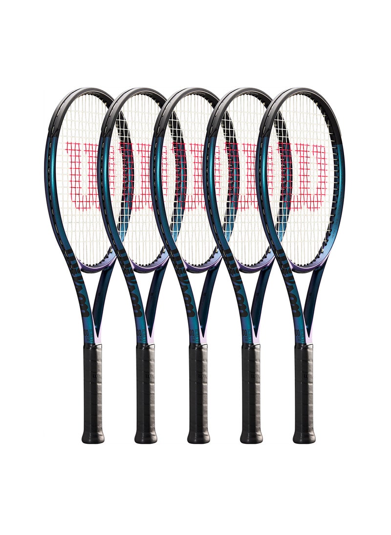 Ultra 100L V4 Tennis Racket, Head 100, 16X19, Adults, Intermediate/ Advanced - Black/ Blue/ Purple