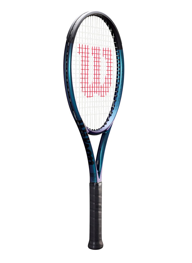 Ultra 100 V4 Tennis Racket, Head 100, 16X19, Adults, Intermediate/ Advanced - Black/ Blue/ Purple