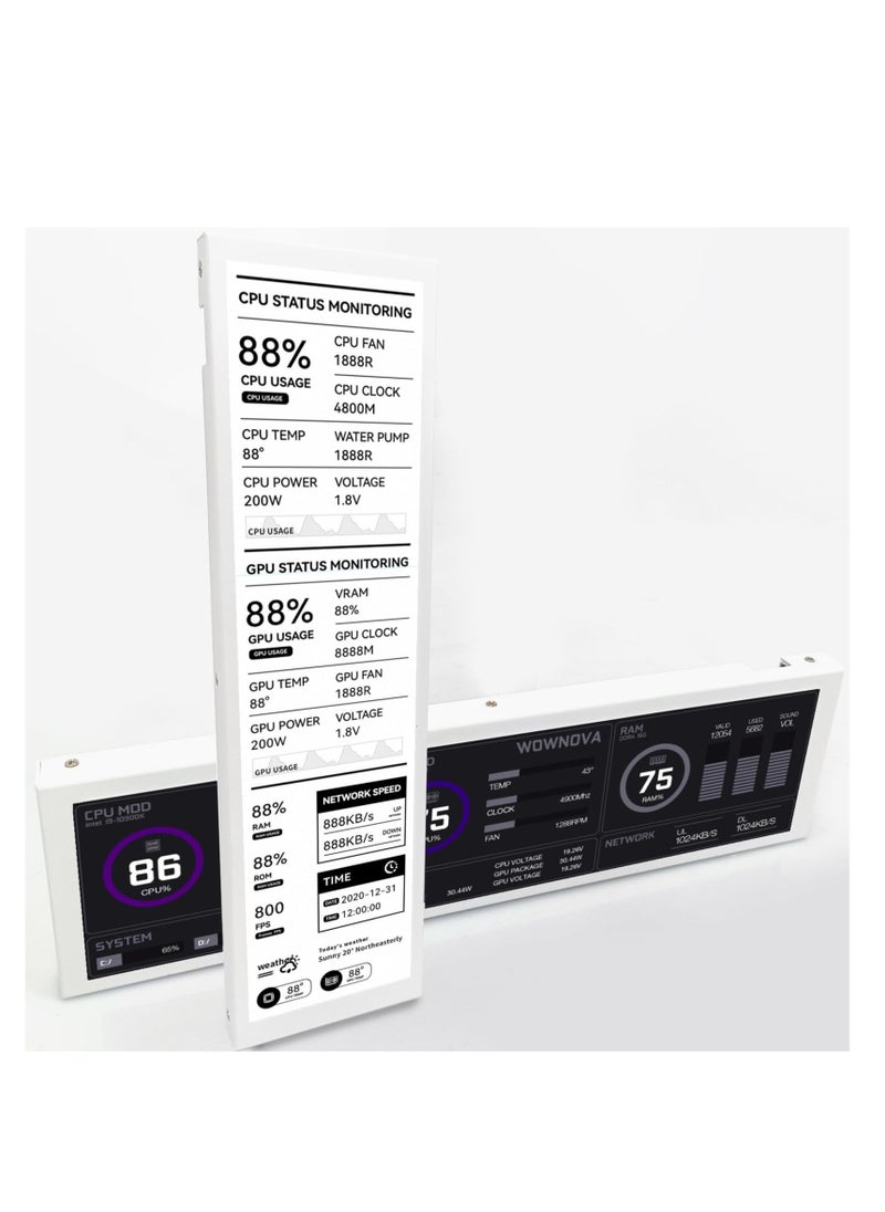 Display Sensor Panel, 8.8in Quickly PC Temperature Display Sensor Panel, Computer Temp Monitor, PC Sensor Panel Secondary Screen, PC Sensor Panel for PC ARGB Computer Case (White)