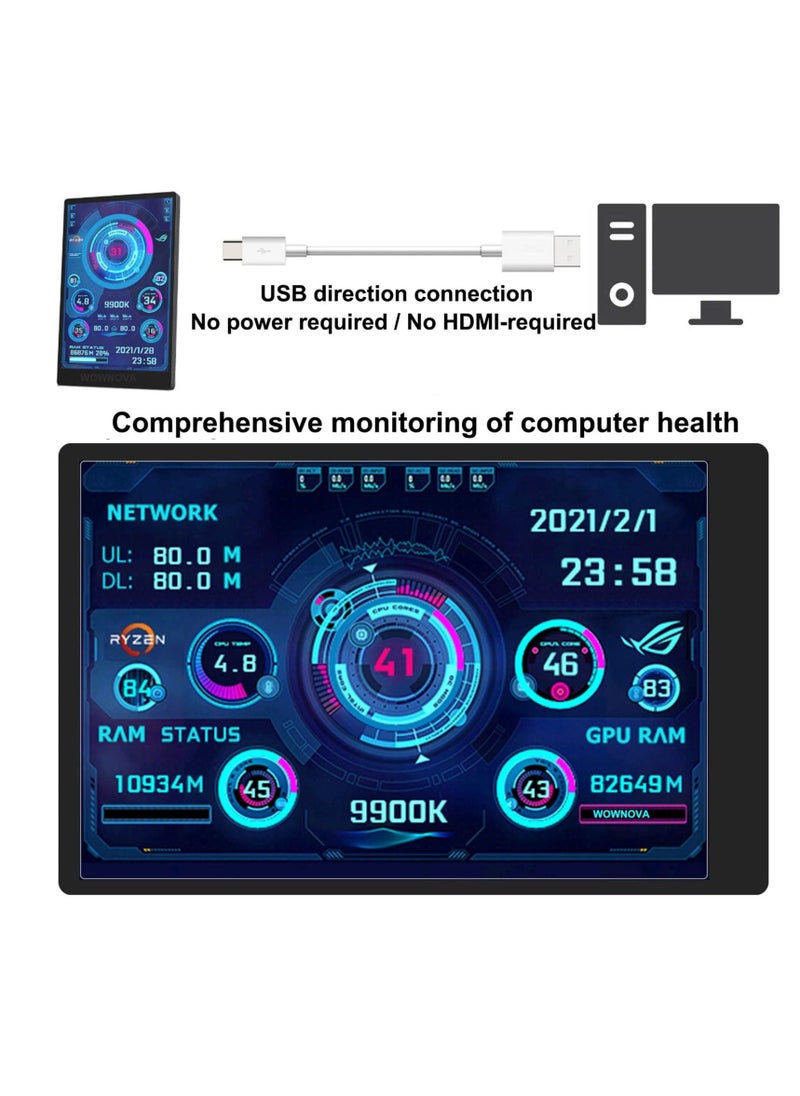 English Version Computer Temp Monitor, Pc Temperature Display, PC Sensor Panel for PC ARGB Computer Case, IPS USB Mini Secondary Screen, PC CPU RAM HDD Data Monitor