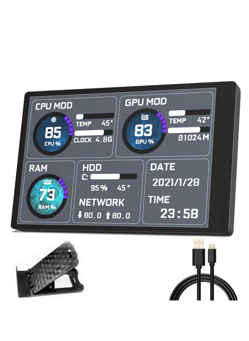 English Version Computer Temp Monitor, Pc Temperature Display, PC Sensor Panel for PC ARGB Computer Case, IPS USB Mini Secondary Screen, PC CPU RAM HDD Data Monitor