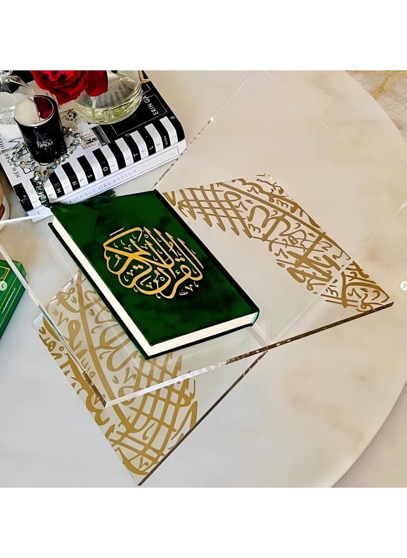 Acrylic Glass Holy Quran Stand  Transparent Rehal Stand with Arabic Golden Calligraphy  Modern Quran Holder  Elegant Design Islamic Gift Gift for Ramadan Eid Birthdays .