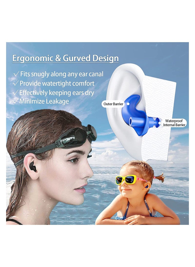3 Pairs Swimming Ear Plugs Professional Waterproof Reusable Silicone Earplugs for Showering Surfing Snorkeling and Other Adults Water Sports Kids