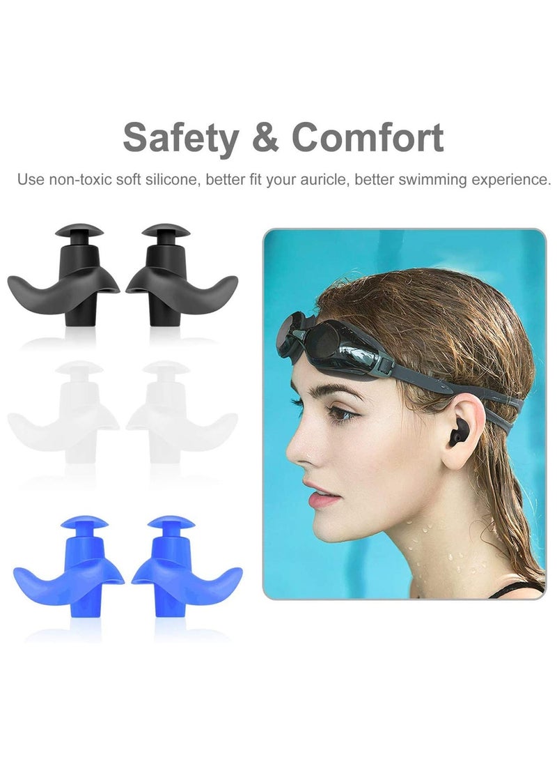 3 Pairs Swimming Ear Plugs Professional Waterproof Reusable Silicone Earplugs for Showering Surfing Snorkeling and Other Adults Water Sports Kids