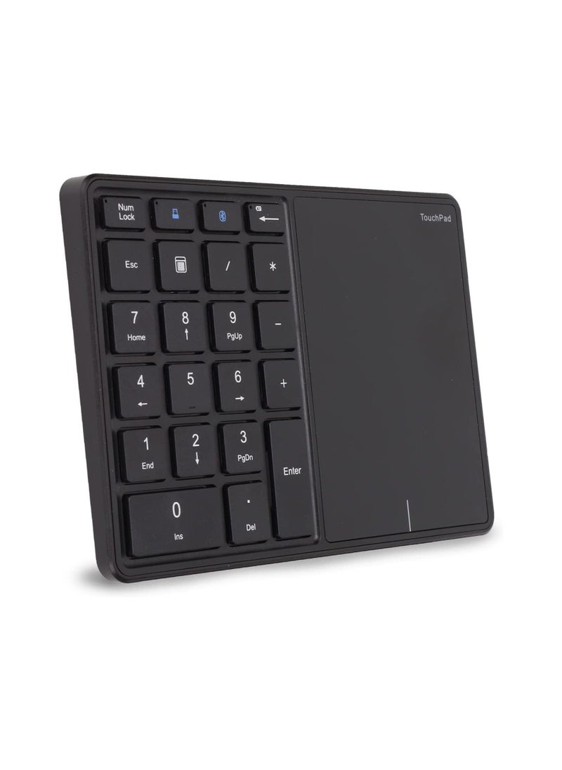 2.4G Wireless Numeric Keypad with Touchpad, 22 Keys Portable Bluetooth Number Pad, Financial Accounting USB C Rechargeable Number KeyboardBlack