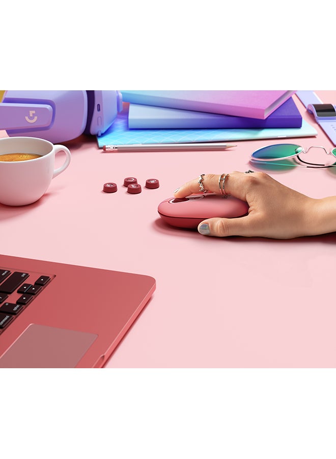 POP Mouse, Wireless Mouse With Customisable Emojis, SilentTouch Technology, Precision/Speed Scroll, Compact Design, Bluetooth, USB, Multi-Device, OS Compatible Pink